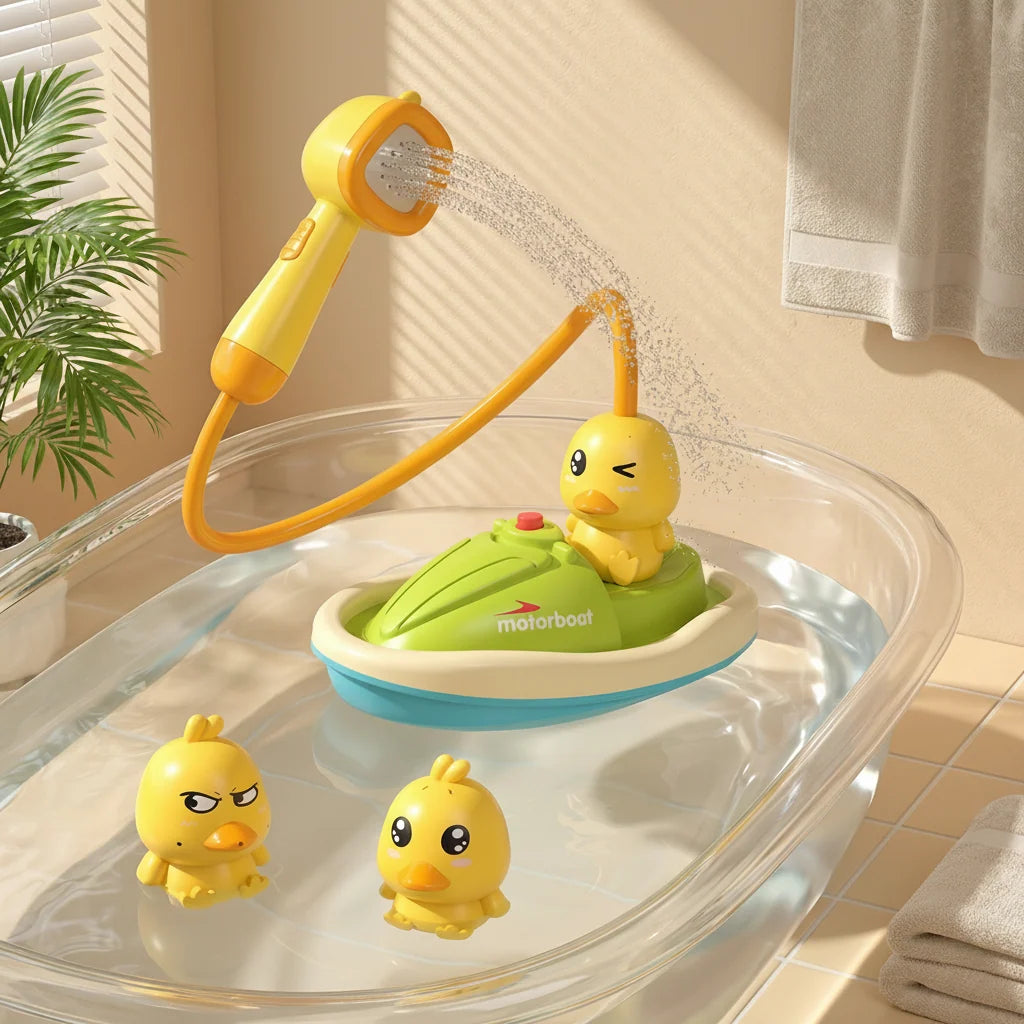 Bath Toy Set Motorized Boat & Three Spraying Ducks