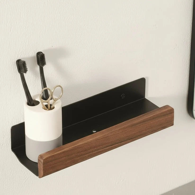 Bathroom Corner Shelf Solid Wood Water-Resistant Adhesive Mount