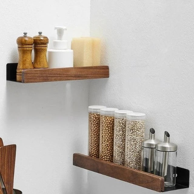 Bathroom Corner Shelf Solid Wood Water-Resistant Adhesive Mount