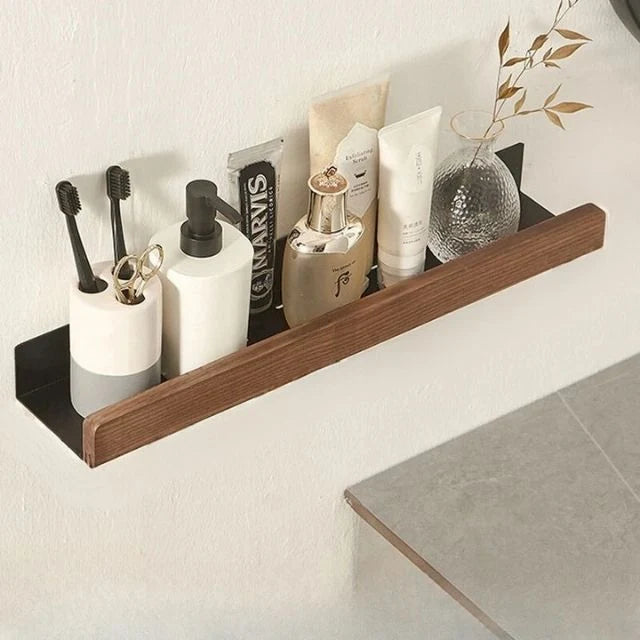 Bathroom Corner Shelf Solid Wood Water-Resistant Adhesive Mount