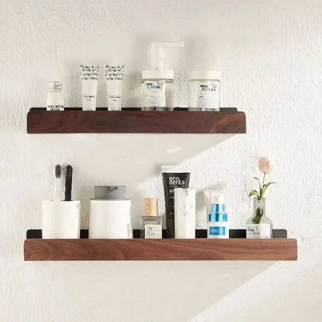Bathroom Corner Shelf Solid Wood Water-Resistant Adhesive Mount