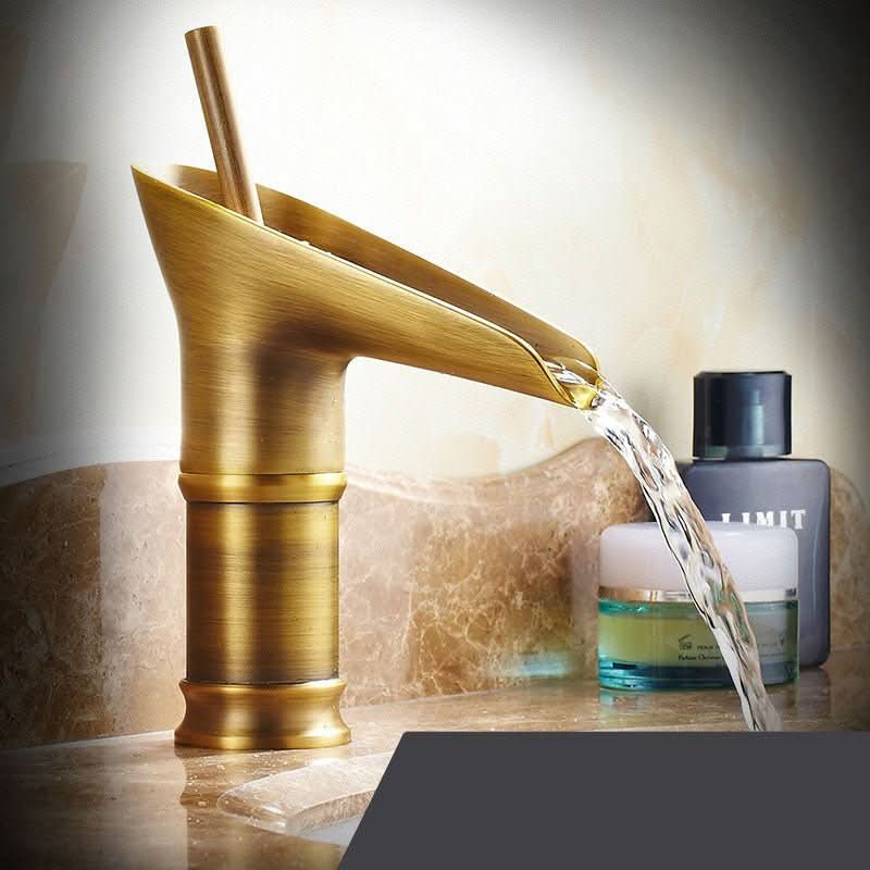Bathroom Faucet Waterfall Spout Brass Deck-Mounted