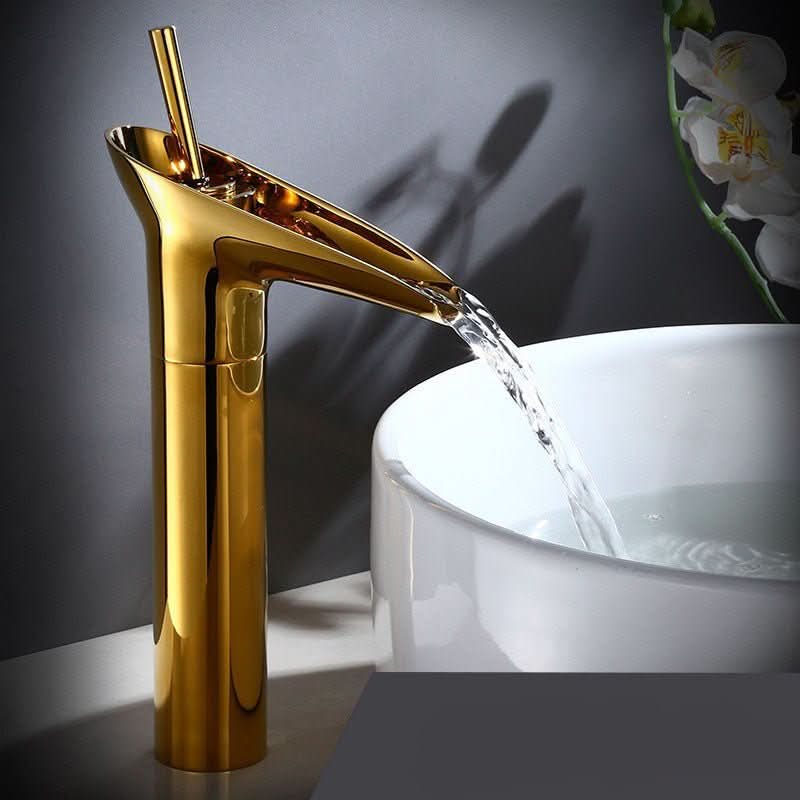 Bathroom Faucet Waterfall Spout Brass Deck-Mounted