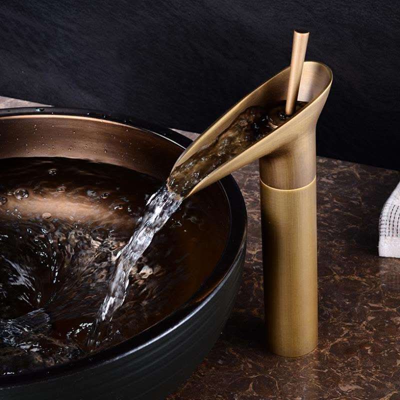 Bathroom Faucet Waterfall Spout Brass Deck-Mounted