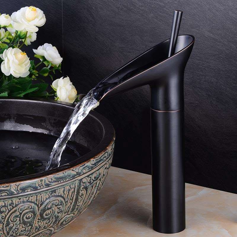Bathroom Faucet Waterfall Spout Brass Deck-Mounted