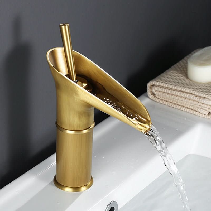 Bathroom Faucet Waterfall Spout Brass Deck-Mounted