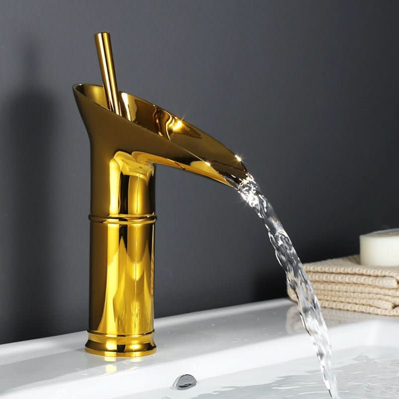 Bathroom Faucet Waterfall Spout Brass Deck-Mounted