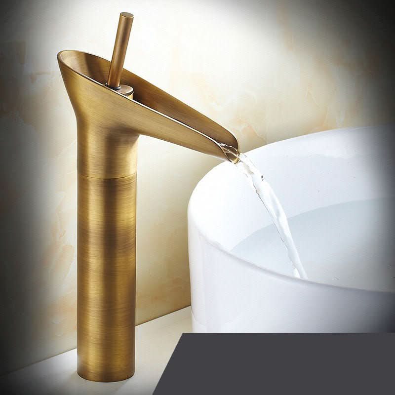 Bathroom Faucet Waterfall Spout Brass Deck-Mounted
