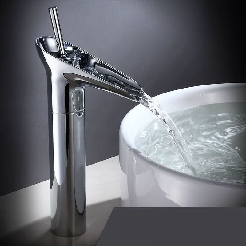 Bathroom Faucet Waterfall Spout Brass Deck-Mounted