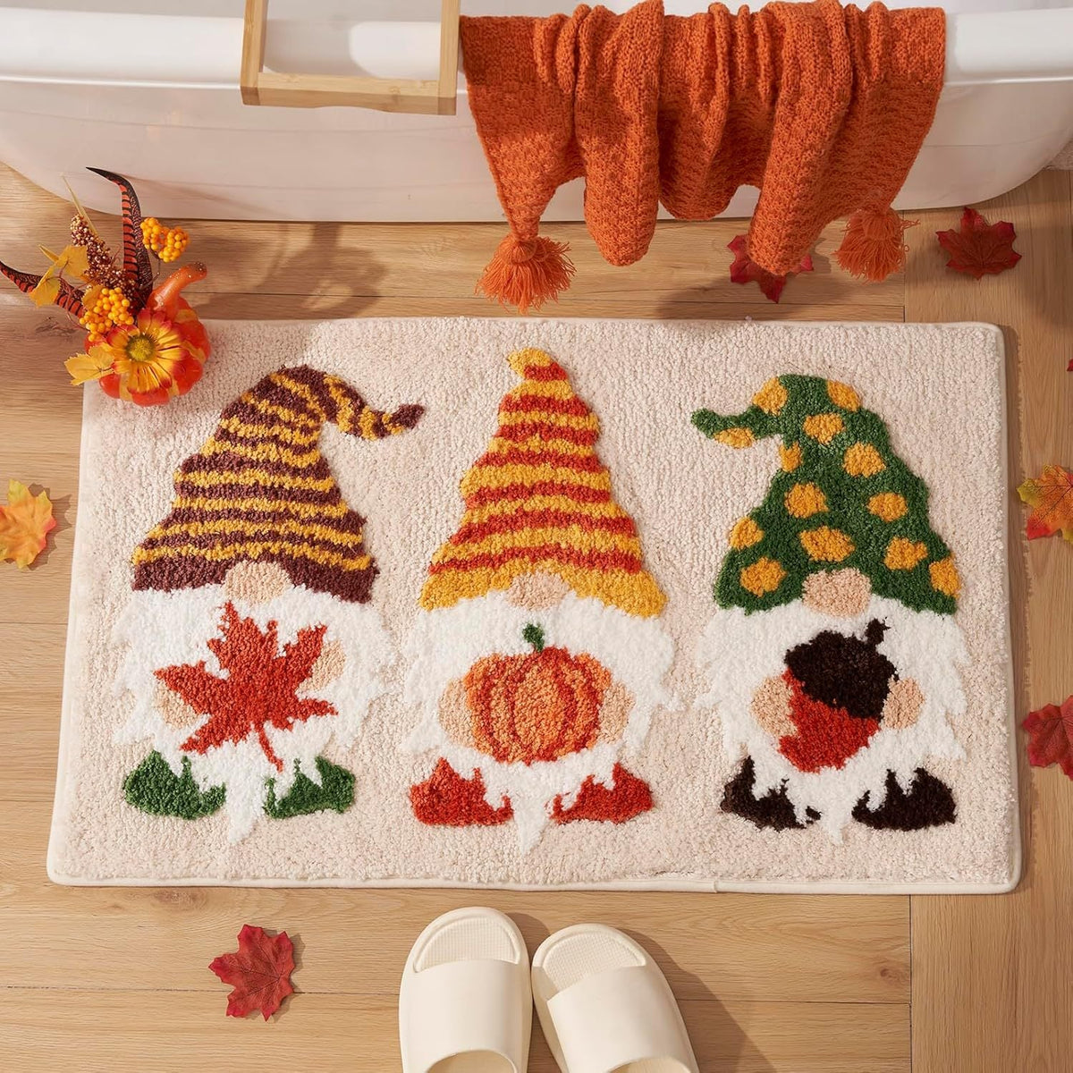 Bathroom Mat Plush Non-Slip Machine Washable Pumpkin Design