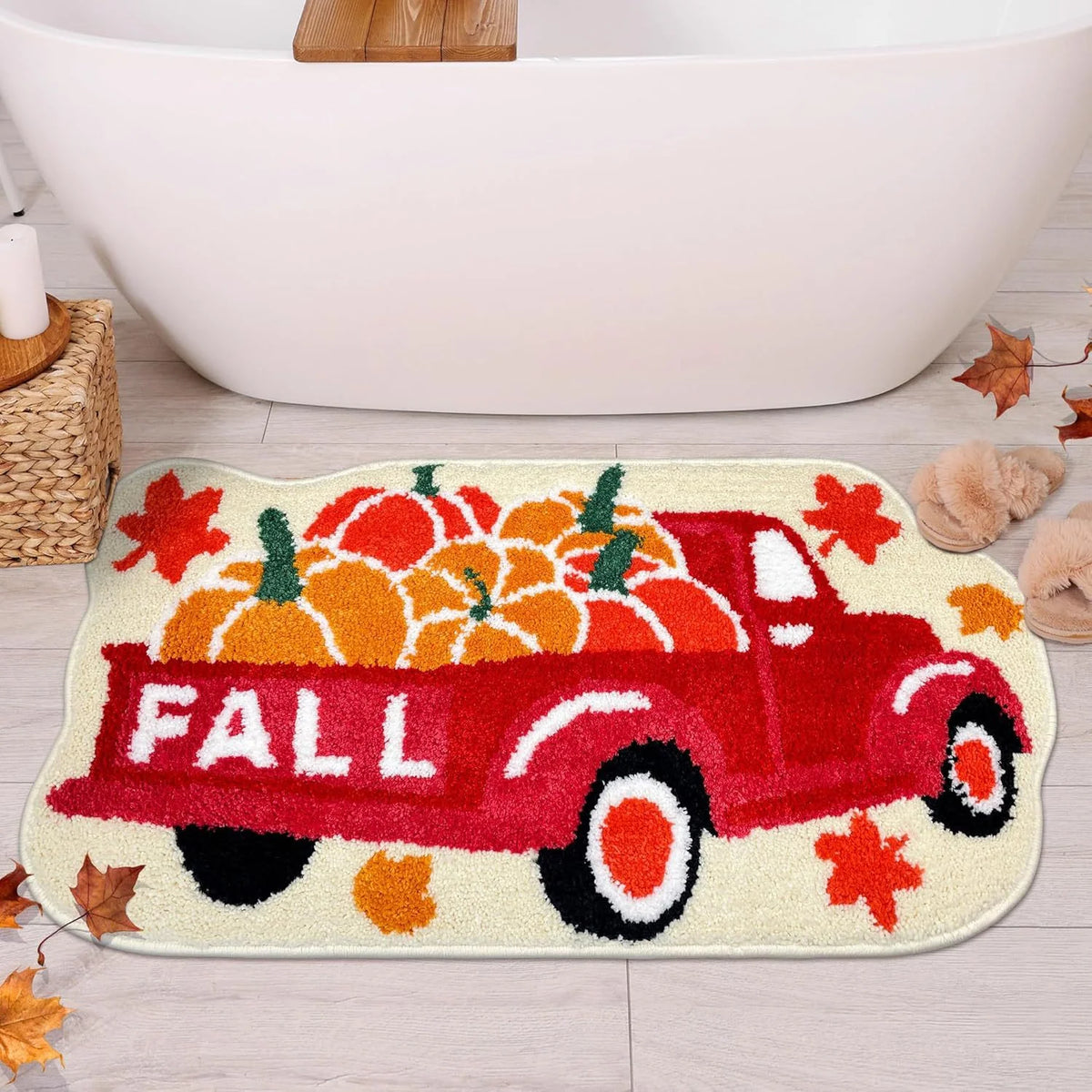 Bathroom Mat Plush Non-Slip Machine Washable Pumpkin Design