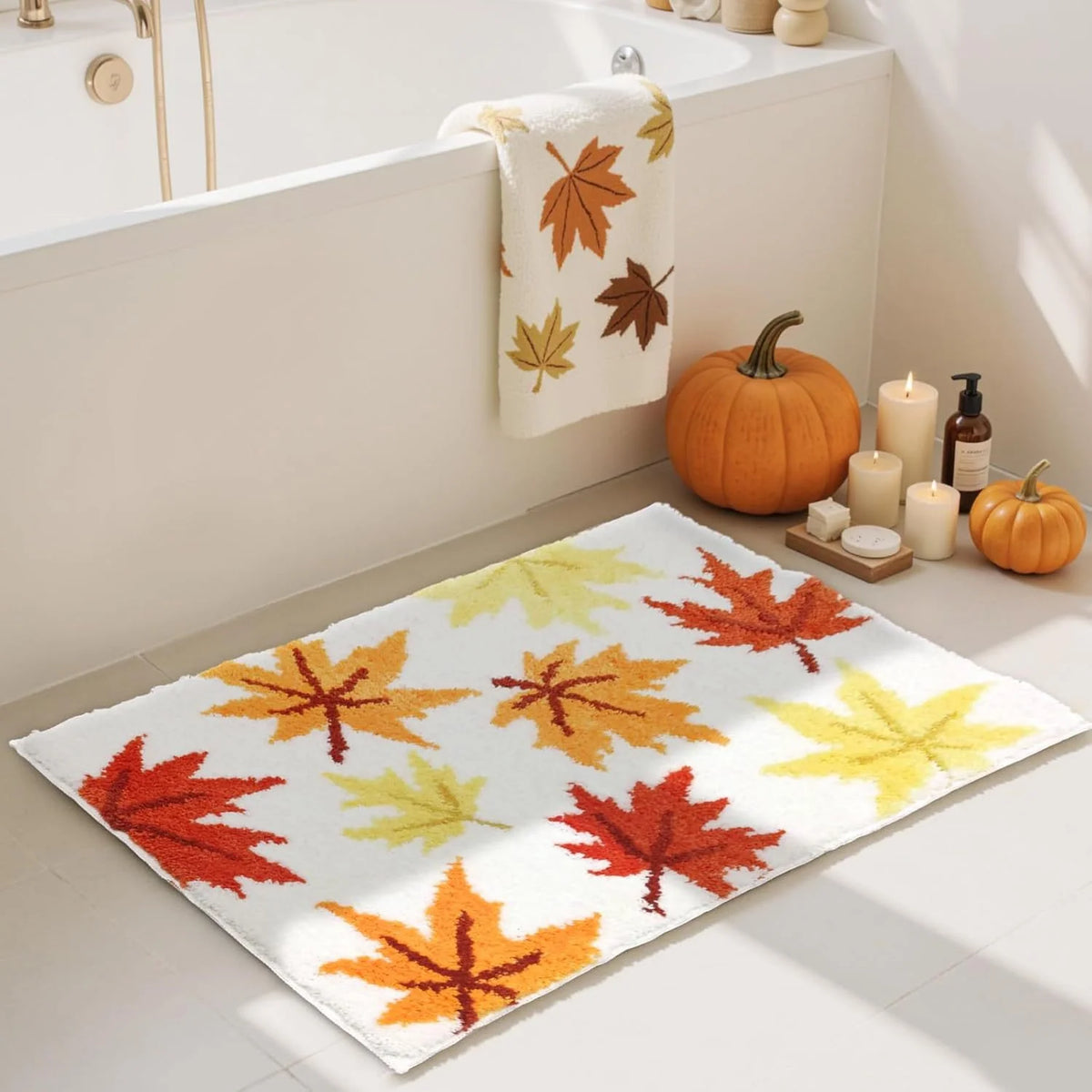Bathroom Mat Plush Non-Slip Machine Washable Pumpkin Design