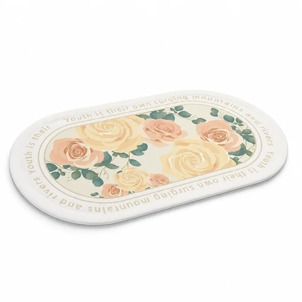 Bathroom Rug Plush Oval Non-Slip & Machine-Washable