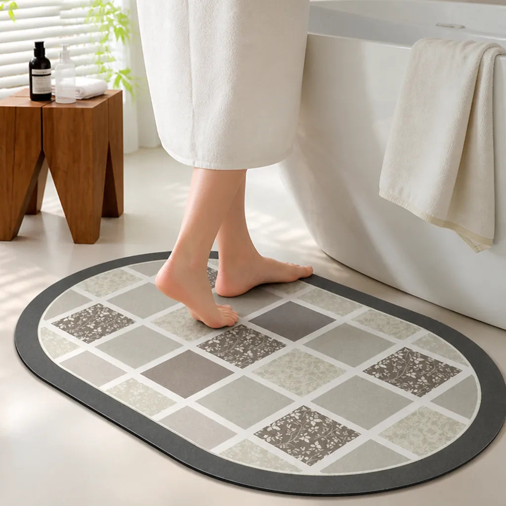 Bathroom Rug Plush Oval Non-Slip & Machine-Washable