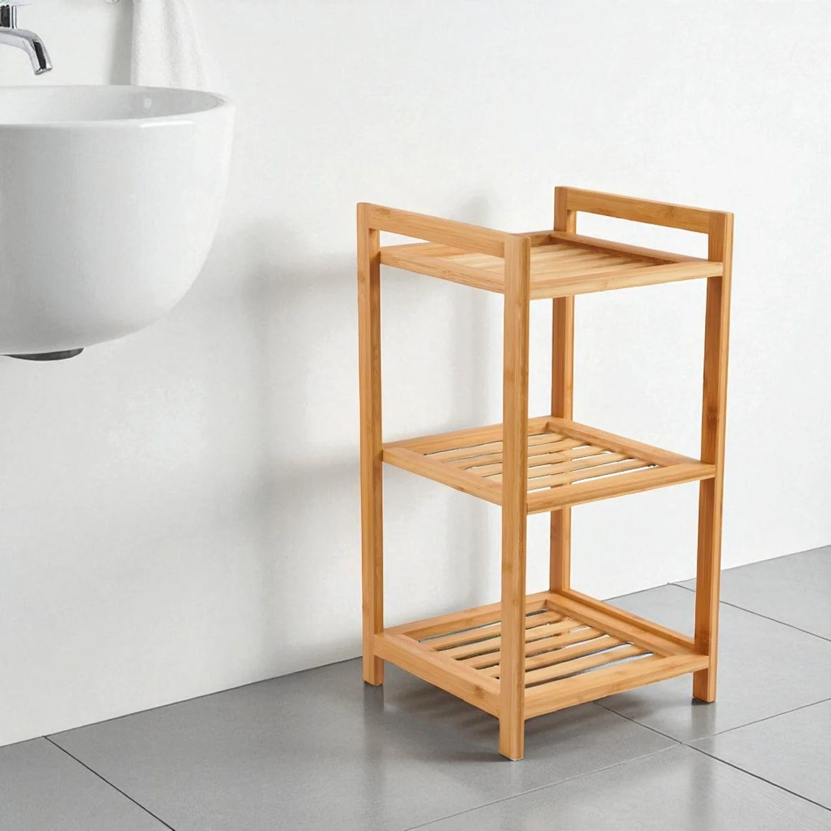Bathroom Storage Rack Bamboo 3-Tier Open Shelves