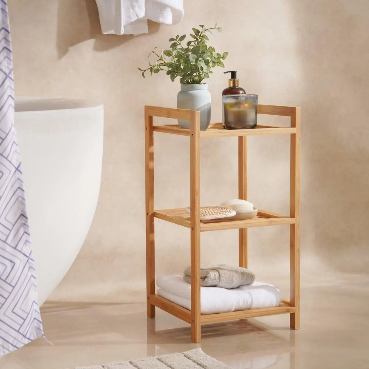 Bathroom Storage Rack Bamboo 3-Tier Open Shelves