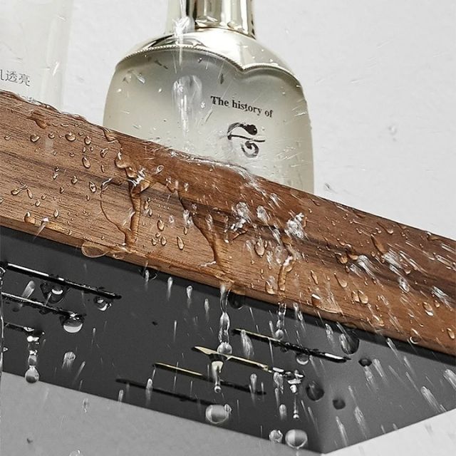 Bathroom Wall Shelf Solid Wood Self-Adhesive Water-Repellent Coating