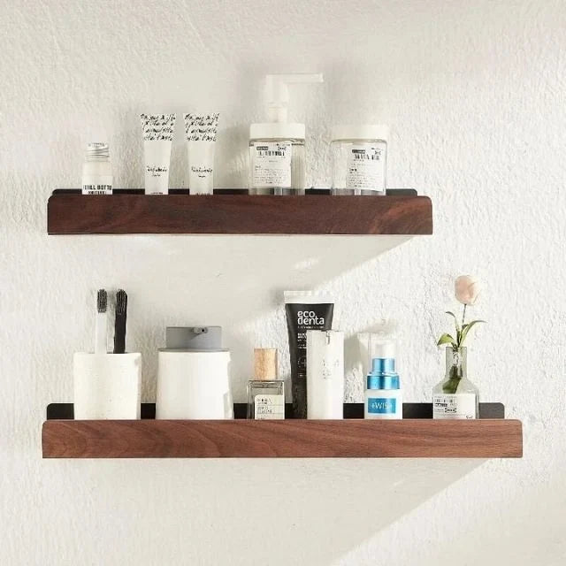 Bathroom Wall Shelf Solid Wood Self-Adhesive Water-Repellent Coating
