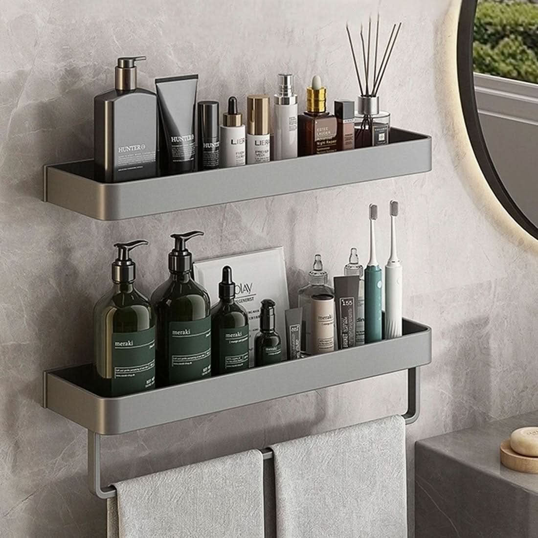 Bathroom Wall Shelf Water-Resistant Adhesive Mounting