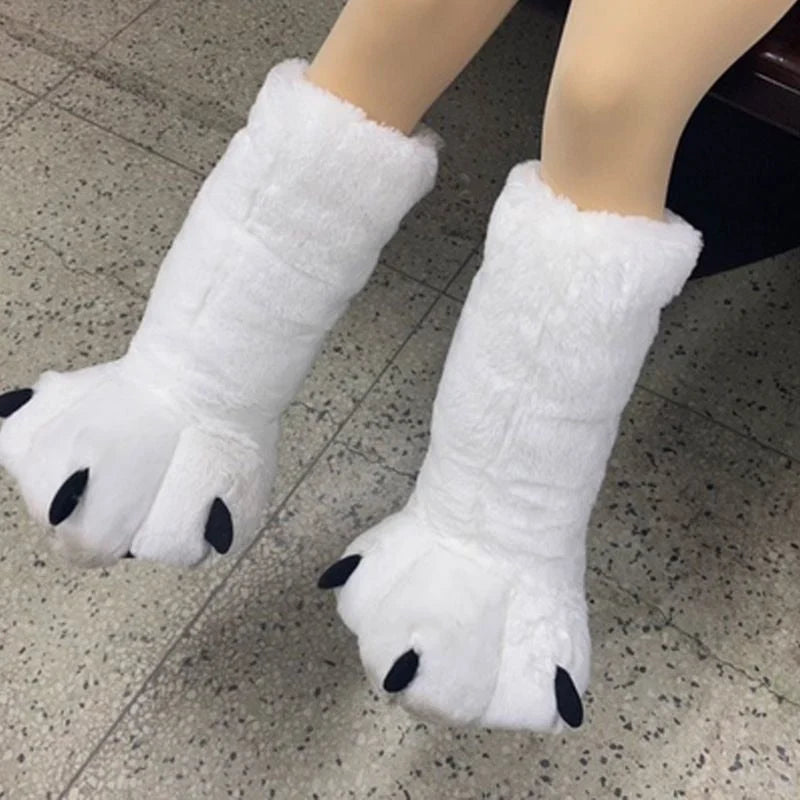 Bear Paw Slippers Faux Fur Lined Non-Slip Rubber Sole