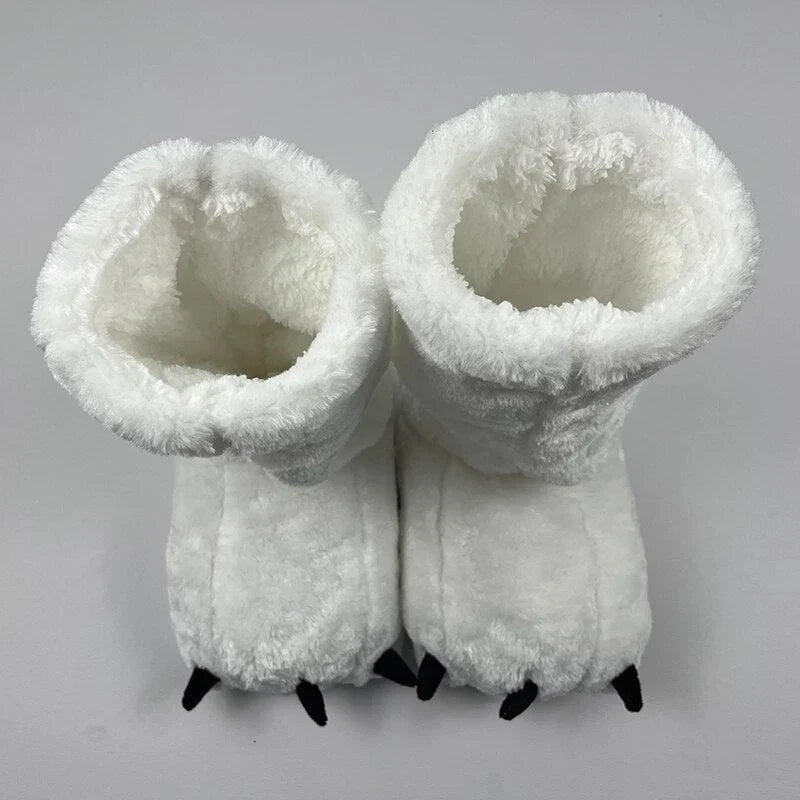 Bear Paw Slippers Faux Fur Lined Non-Slip Rubber Sole