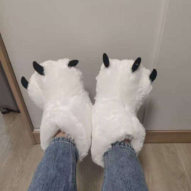 Bear Paw Slippers Faux Fur Lined Non-Slip Rubber Sole