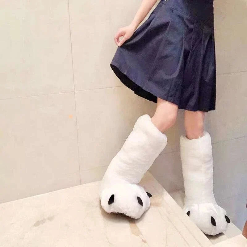 Bear Paw Slippers Faux Fur Lined Non-Slip Rubber Sole