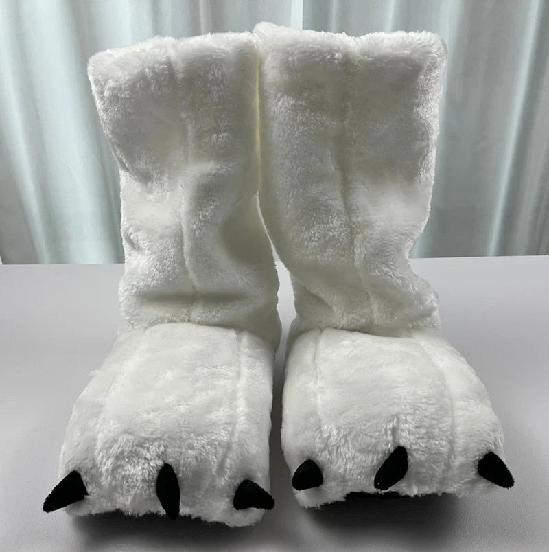 Bear Paw Slippers Faux Fur Lined Non-Slip Rubber Sole