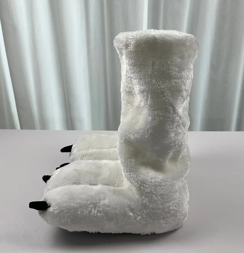 Bear Paw Slippers Faux Fur Lined Non-Slip Rubber Sole