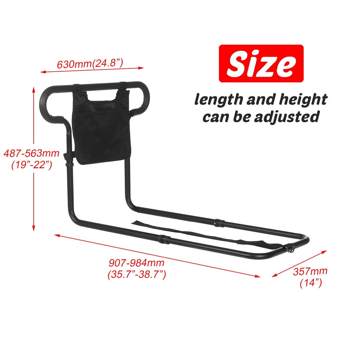 Bed Assist Rail 300 Lb Capacity Storage Pouch
