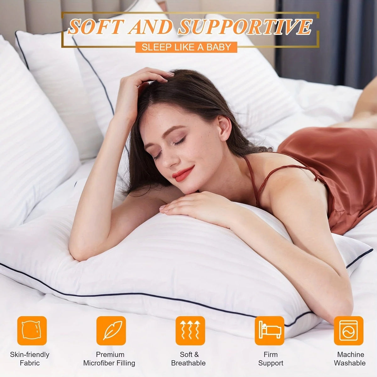 Bed Pillow Cooling Down Alternative Machine Washable Support