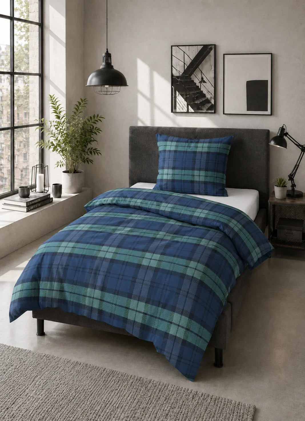 Bedding Set Cotton Flannel Double-Brushed Tartan Check