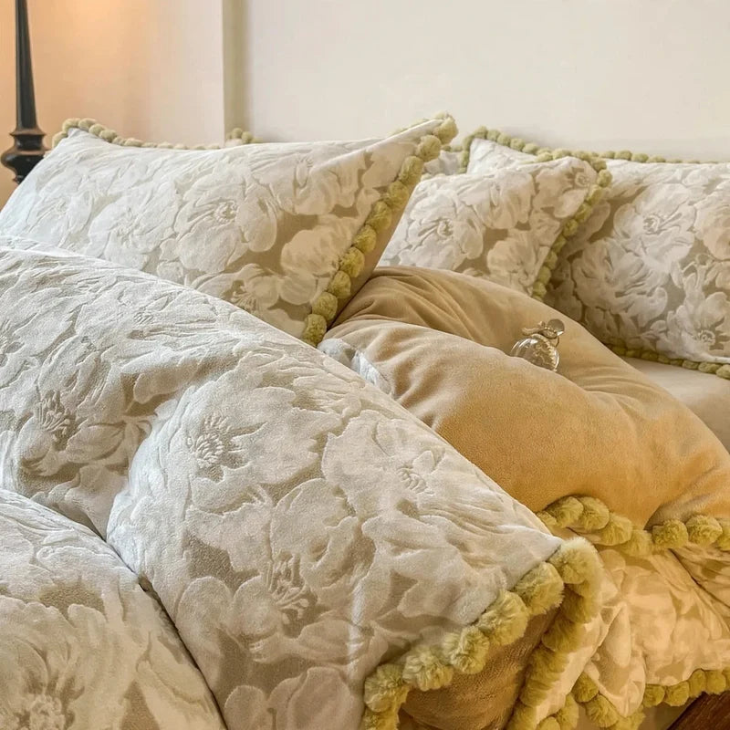 Bedding Set Milk Fiber Fleece Warm Embossed