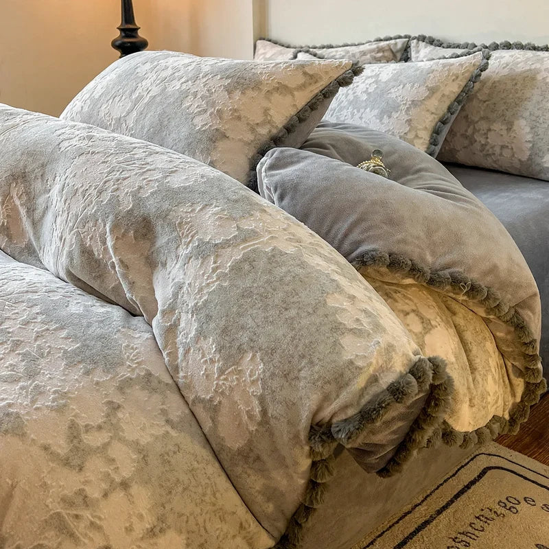 Bedding Set Milk Fiber Fleece Warm Embossed
