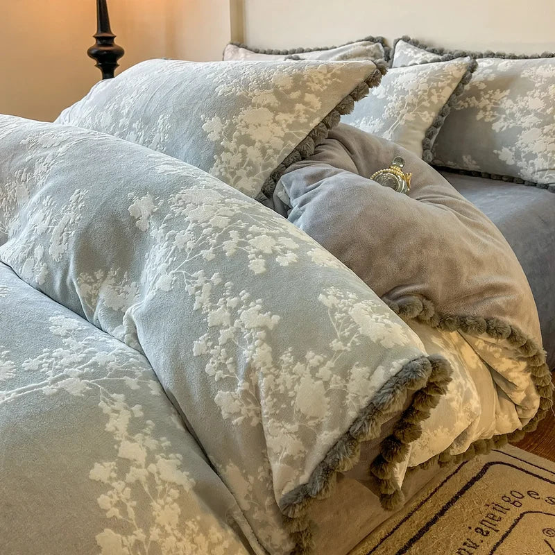 Bedding Set Milk Fiber Fleece Warm Embossed