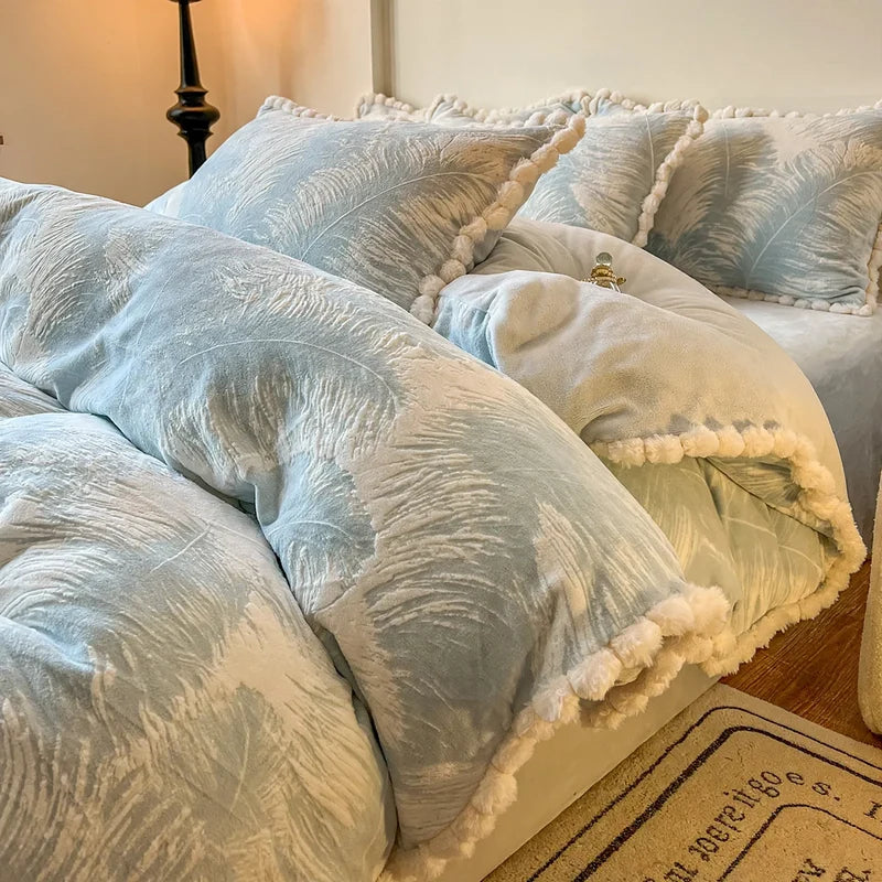 Bedding Set Milk Fiber Fleece Warm Embossed