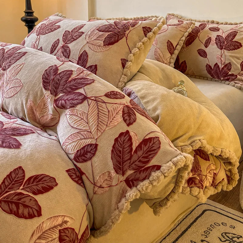 Bedding Set Milk Fiber Fleece Warm Embossed
