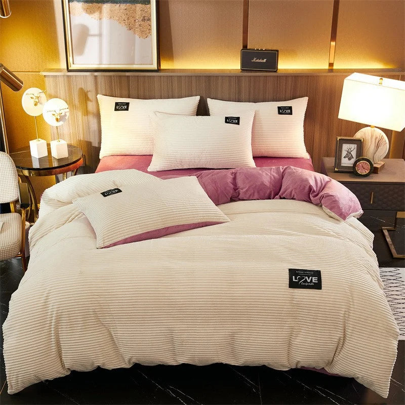 Bedding Set Plush Double-Sided 4-Piece Year-Round Comfort