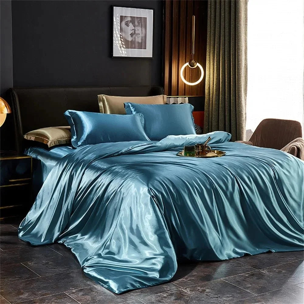 Bedding Set Satin Smooth Glossy Finish With Duvet Cover, Pillowcases & Flat Sheet