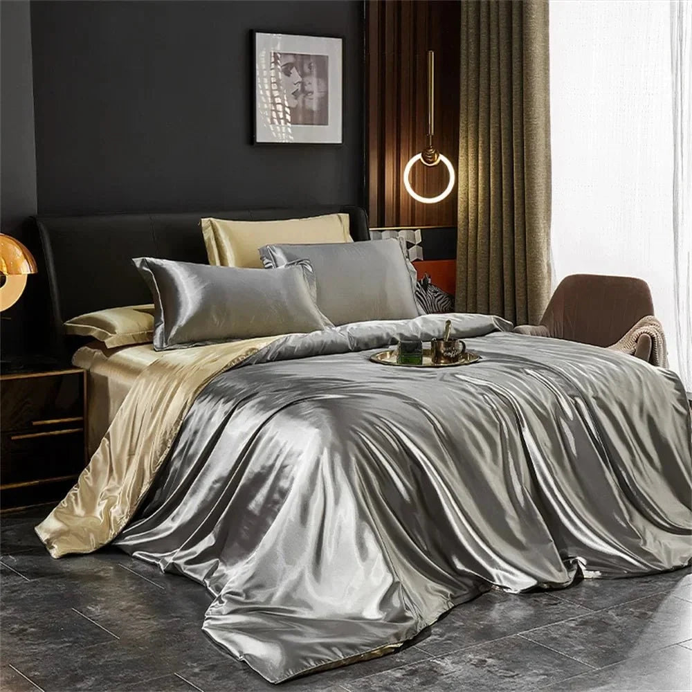 Bedding Set Satin Smooth Glossy Finish With Duvet Cover, Pillowcases & Flat Sheet
