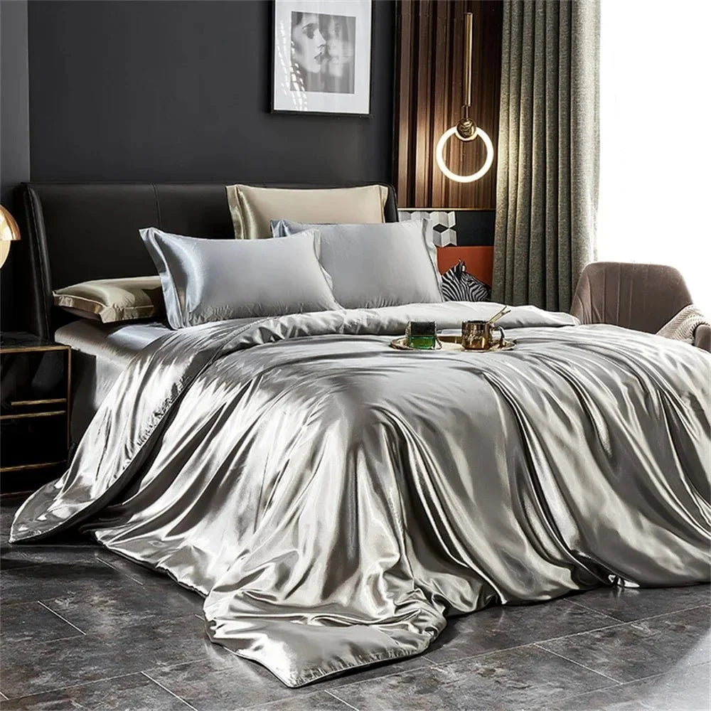 Bedding Set Satin Smooth Glossy Finish With Duvet Cover, Pillowcases & Flat Sheet