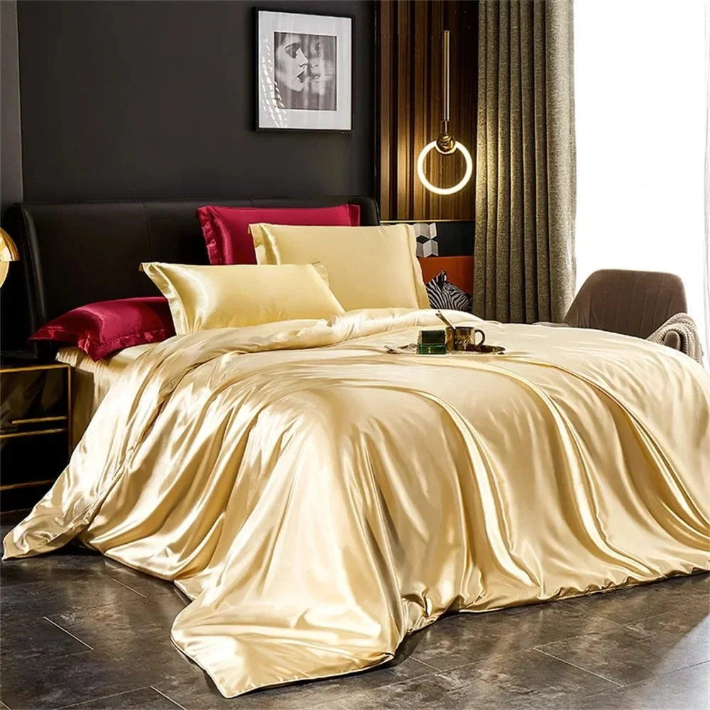Bedding Set Satin Smooth Glossy Finish With Duvet Cover, Pillowcases & Flat Sheet