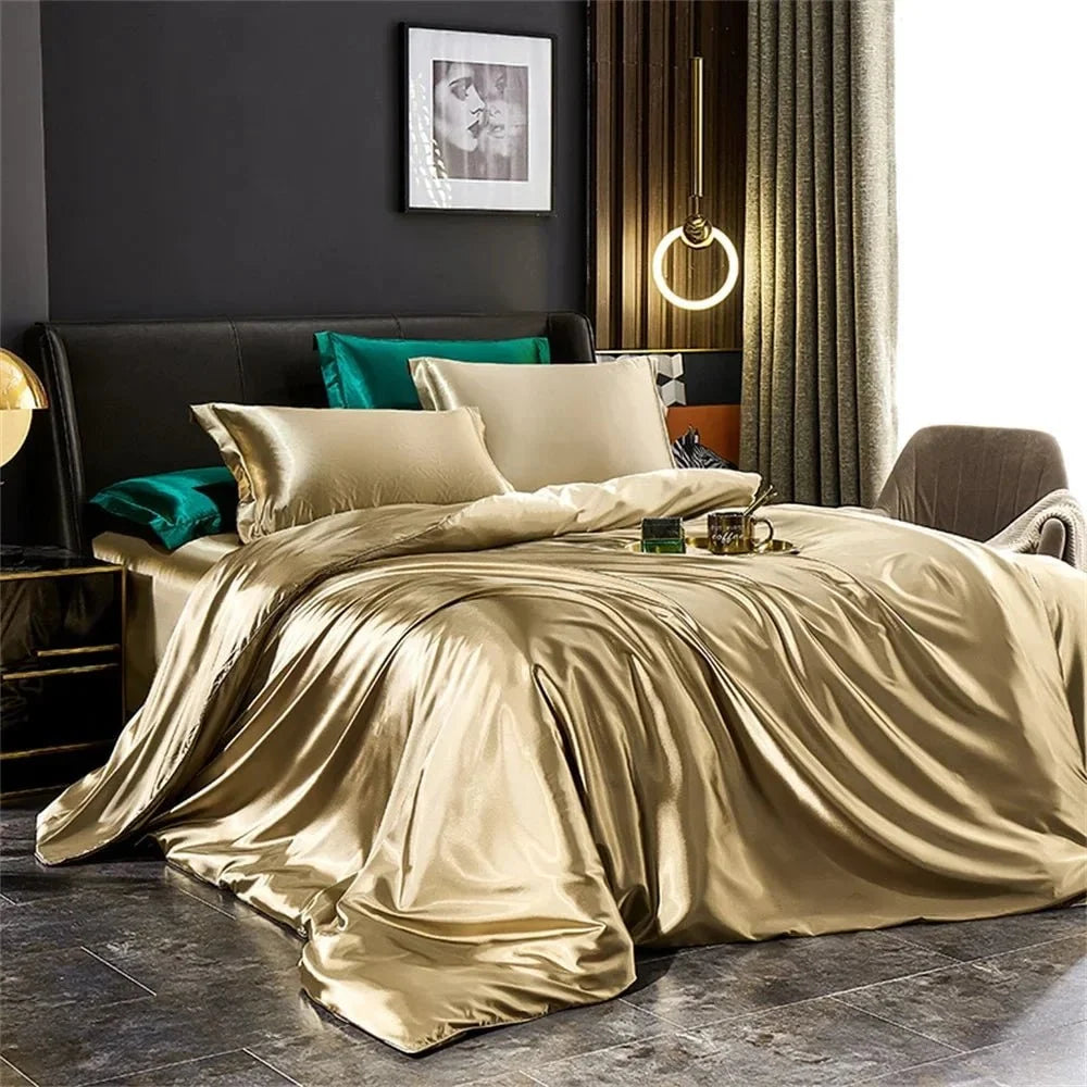 Bedding Set Satin Smooth Glossy Finish With Duvet Cover, Pillowcases & Flat Sheet