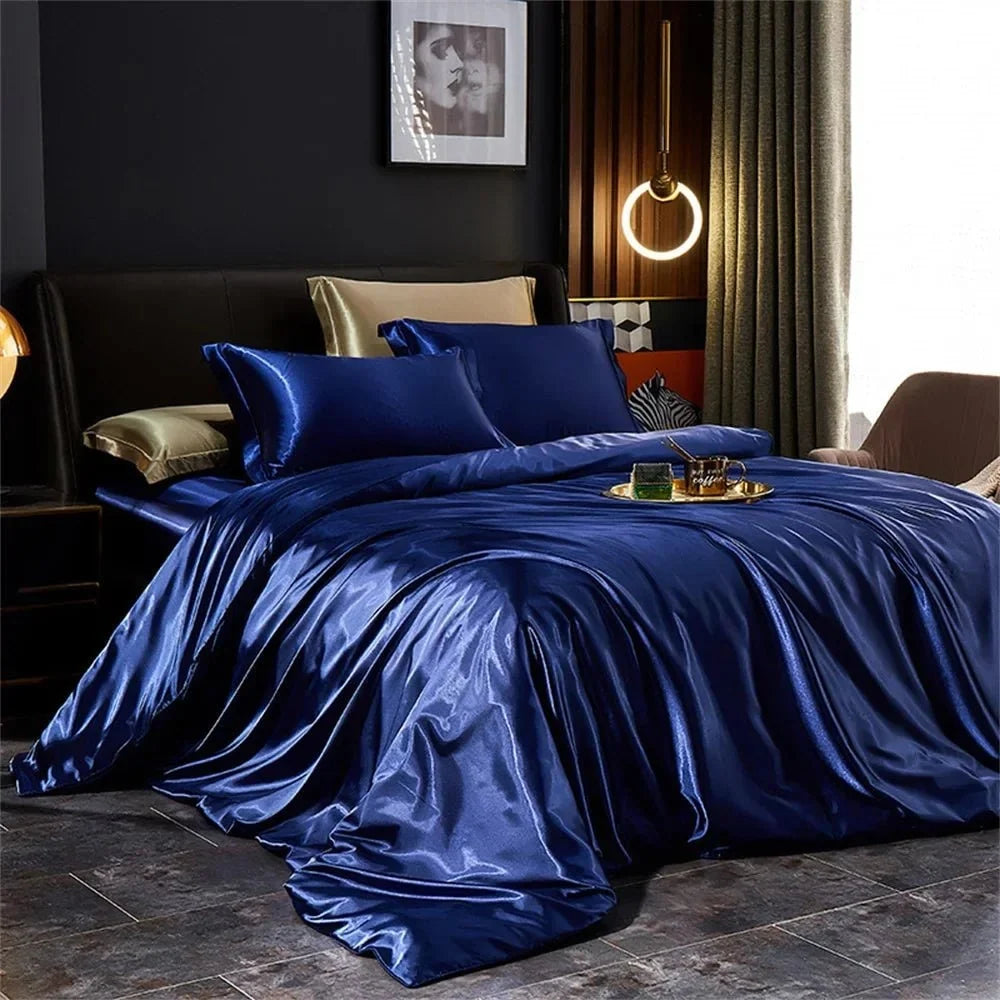 Bedding Set Satin Smooth Glossy Finish With Duvet Cover, Pillowcases & Flat Sheet