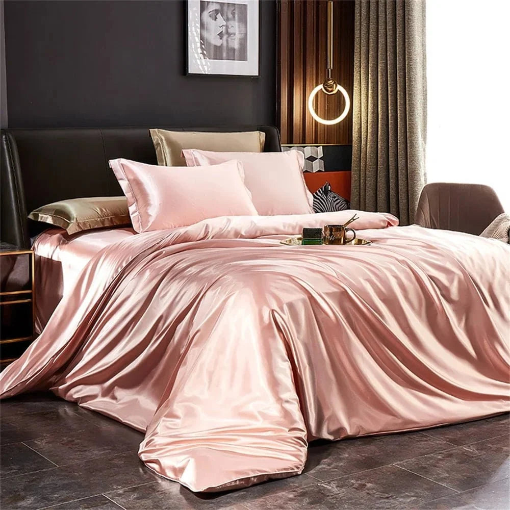 Bedding Set Satin Smooth Glossy Finish With Duvet Cover, Pillowcases & Flat Sheet