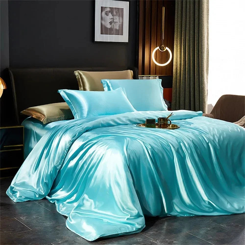 Bedding Set Satin Smooth Glossy Finish With Duvet Cover, Pillowcases & Flat Sheet