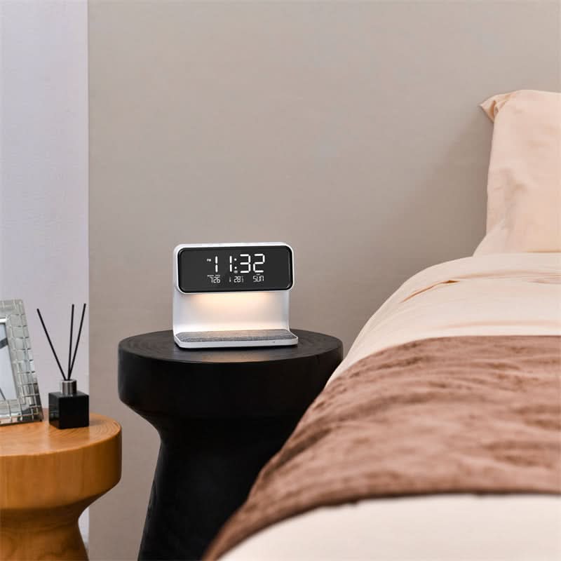 Bedside Lamp Dimmable LED Wireless Charger LCD Alarm Clock