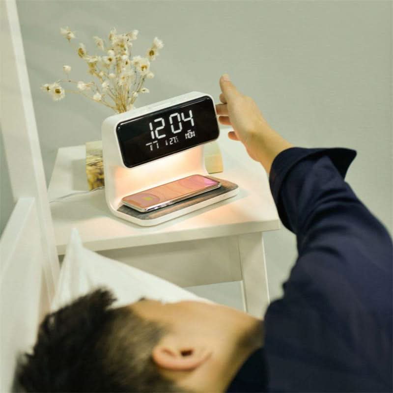Bedside Lamp Dimmable LED Wireless Charger LCD Alarm Clock