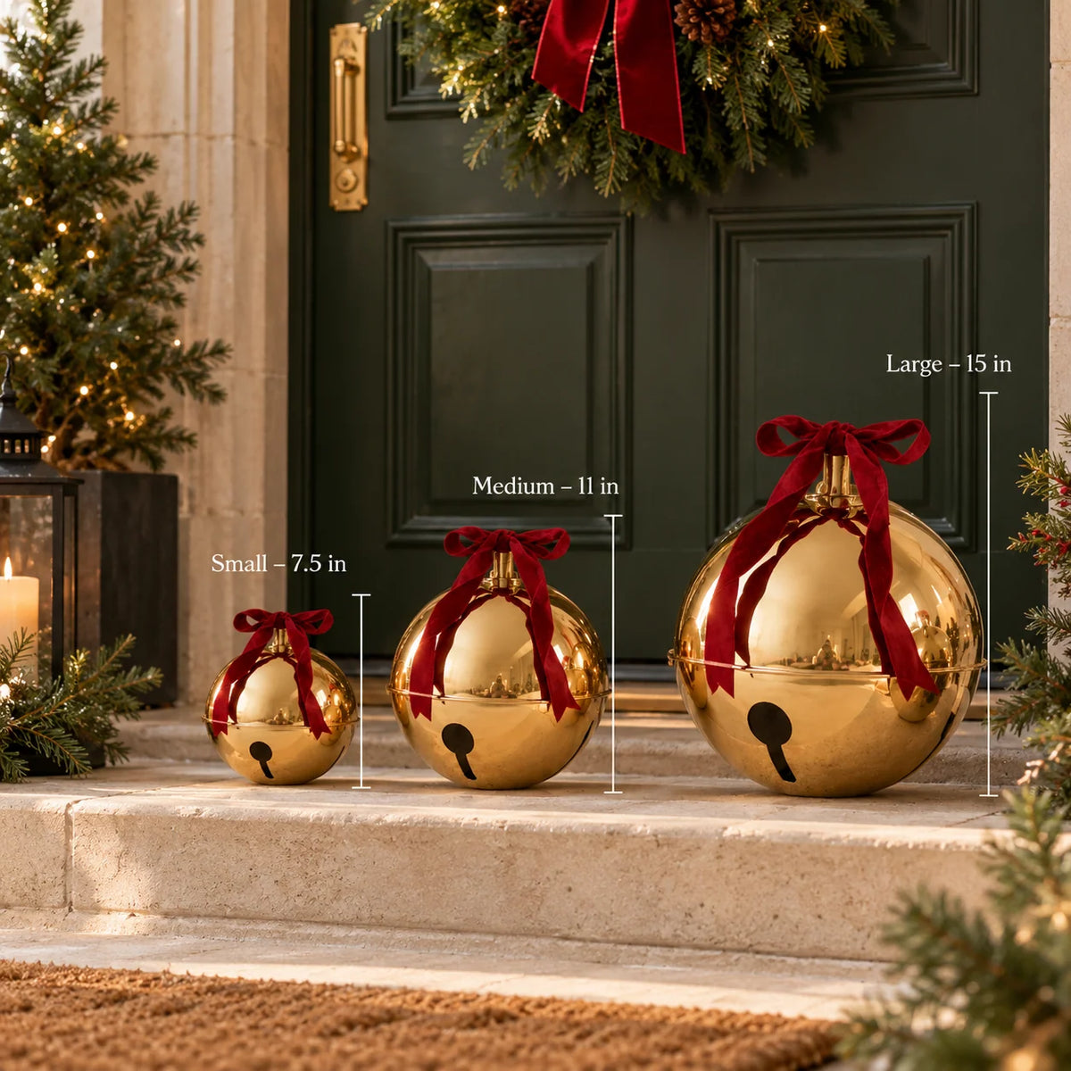 Bell Set of 3 Gold Finish Velvet Bows