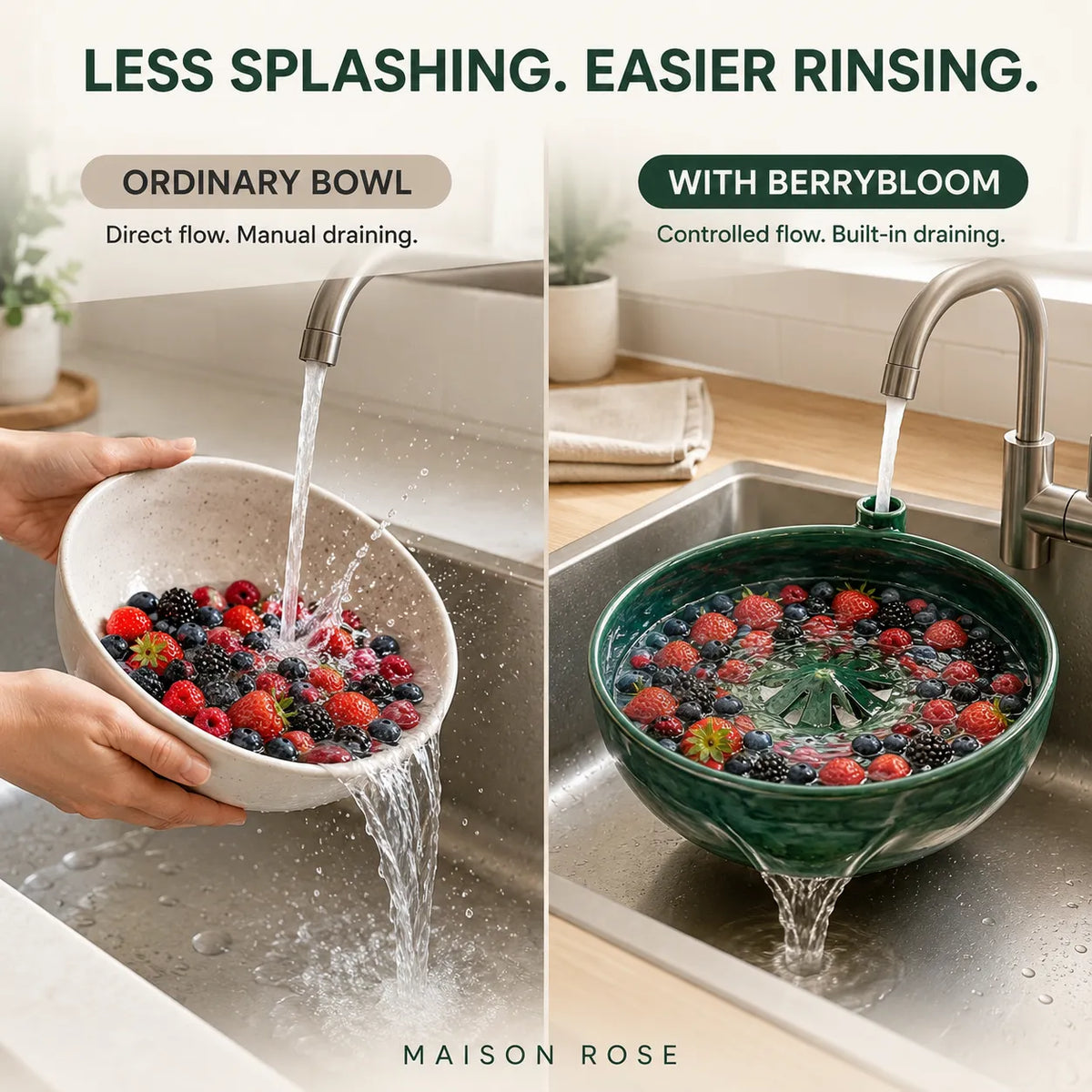 Berry Rinsing Bowl Glazed Ceramic Built-In Drainage Openings